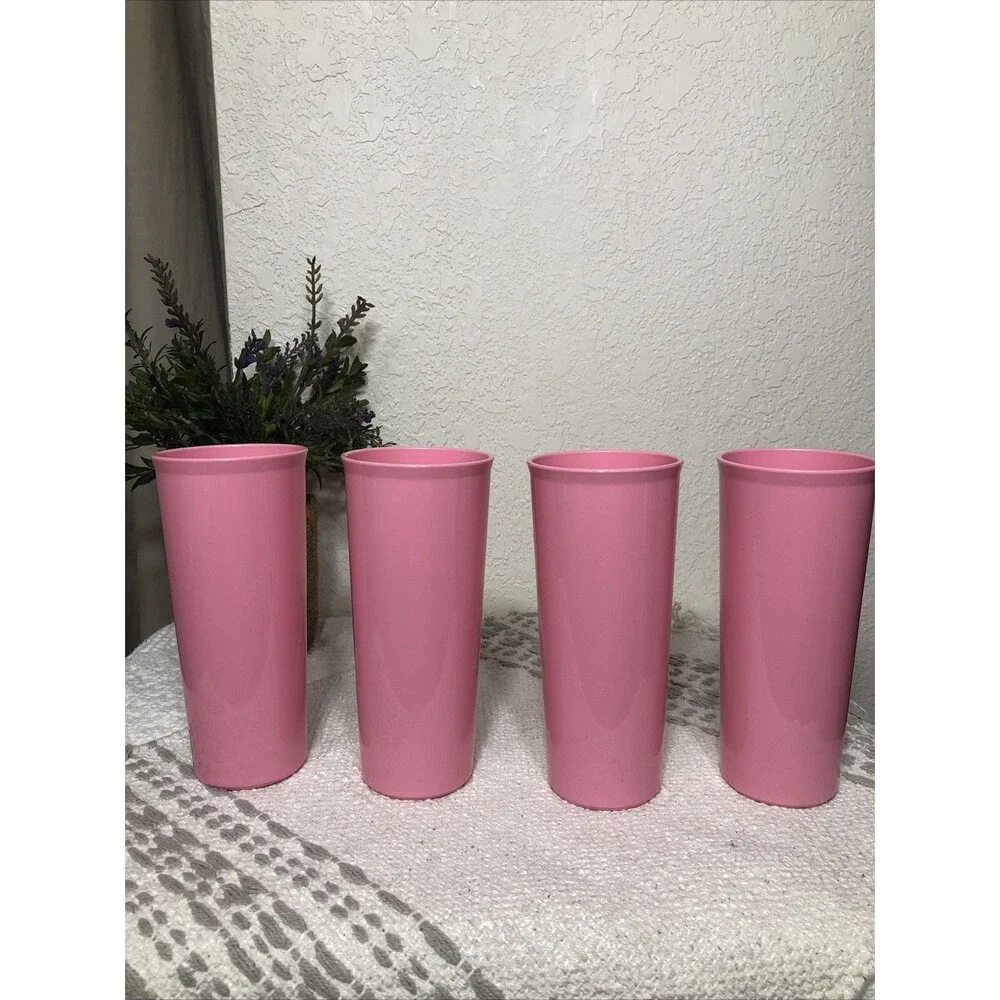 Tupperware Heritage Pink 16oz Tumblers Set of 4  #5107 No Lids